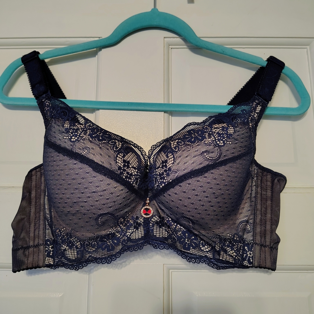 Lace Underwire Bra - Deep Blue